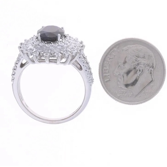 EFFY Statement Ring 14k White Gold, huge Sapphire Nestled in Tons of Diamonds LN - Picture 14 of 14